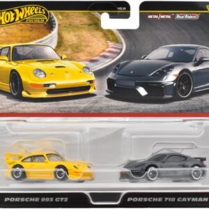 Hot wheels Premium Duo Pack-HRR82 Porsche 993 GT2 yellow- Porsche 718 Cayman GT4 grey